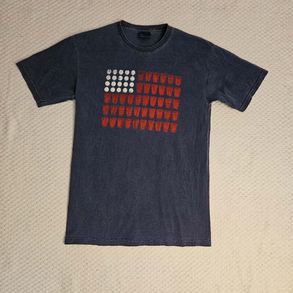 Comfort Colors Beer Pong USA Flag Graphic Tee for Men Size M